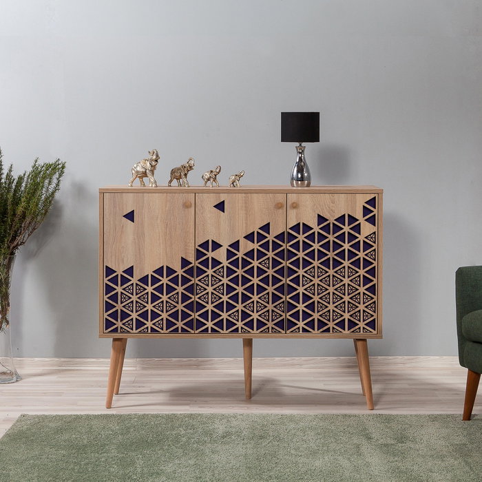 Hanah Home Mega-123 Consola Roble Sonoma, Tablero Partículas Melamina, Patas Carpe, Asas Metal/Cuerda, 120x90x36 cm